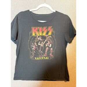 KISS Rock 'N' Roll Band Graphic T-Shirt Women's Black Size M Short Sleeve Tee